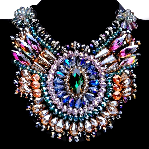 Exotic AB Multicolor Bejeweled Gothic Romance Collar Necklace - Picture 1 of 5
